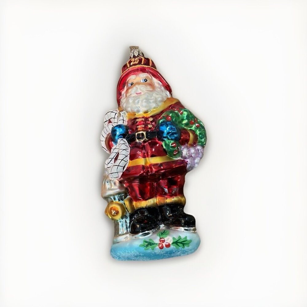 Christopher Radko Red Hot Santa Glass Christmas Ornament Firefighter W/ Box